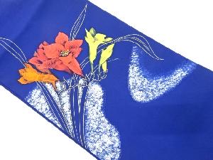 塩瀬　手描き　流水に花模様名古屋帯